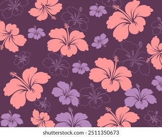 Hawaiian Seamless Pattern. Hibiscus flowers Pattern. Tropic flowers and Leaves. Hawaiian Aloha Shirt. Design for fabric, textile, wallpaper, clothing. floral background. vector illustration