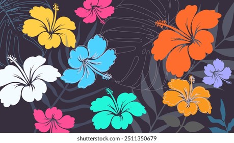 Padrão sem emenda havaiano. Hibiscus flores Padrão. Flores e folhas tropicais. Camisa Havaiana Aloha. Design para tecido, têxtil, papel de parede, roupas. fundo floral. ilustração vetorial
