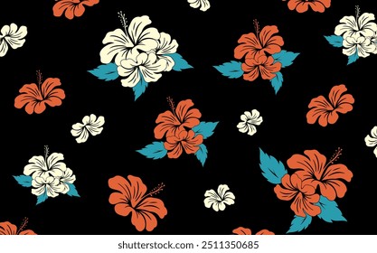 Padrão sem emenda havaiano. Hibiscus flores Padrão. Flores e folhas tropicais. Camisa Havaiana Aloha. Design para tecido, têxtil, papel de parede, roupas. fundo floral. ilustração vetorial