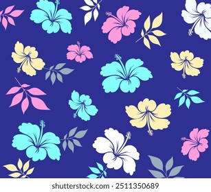Padrão sem emenda havaiano. Hibiscus flores Padrão. Flores e folhas tropicais. Camisa Havaiana Aloha. Design para tecido, têxtil, papel de parede, roupas. fundo floral. ilustração vetorial