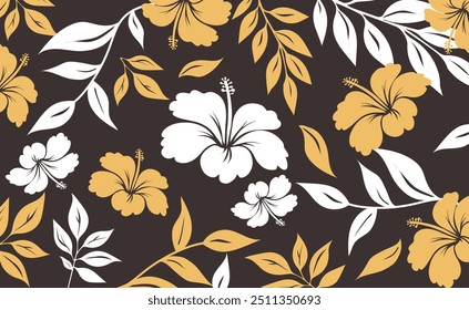 Padrão sem emenda havaiano. Hibiscus flores Padrão. Flores e folhas tropicais. Camisa Havaiana Aloha. Design para tecido, têxtil, papel de parede, roupas. fundo floral. ilustração vetorial