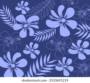 Padrão sem emenda havaiano. Hibiscus flores Padrão. Flores e folhas tropicais. Camisa Havaiana Aloha. Design para tecido, têxtil, papel de parede, roupas. fundo floral. ilustração vetorial