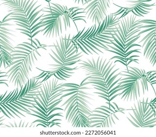 Hawaiian seamless pattern with palm leaves. Tropical plants in realistic style. Foliage design. Vector botanical illustration on a white background.