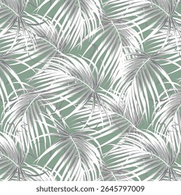 Hawaiian seamless pattern with palm leaves. Tropical plants in realistic style. Foliage design. Vector botanical illustration on a white background.