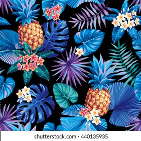 Hawaiian Seamless Pattern Pineapples Tropical Palm Stock Vector ...