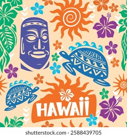 Hawaiian Seamless Pattern, Summer Beach, Perfect for textiles, wrapping paper, fabric prints, stationery, and decorative surfaces
