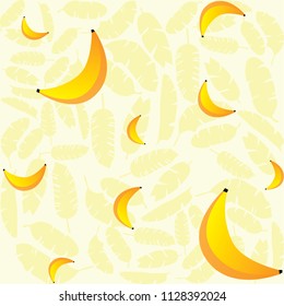 Hawaiian seamless pattern with tropical fruits, banana vector pattern with yellow soft colours, eps 10 Vector illustration.