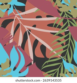 Hawaiian seamless summer pattern. Hand drawn tropical pattern ideas for textile, home decor, banner, post card, template, rugs and carpet, Brochure, gift wrapping. Vector illustration