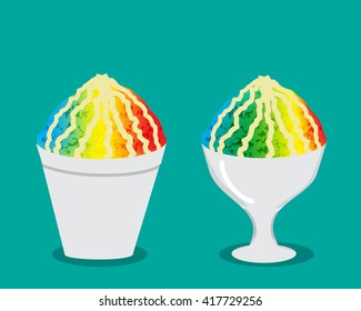 Hawaiian Shave Ice With Rainbow Color, Vector