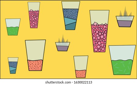Hawaiian shirt. Alcoholic and non-alcoholic cocktails. Background for the beach menu. ice, bubbles, sparkling water. For printing on postcards, fabrics, beverage packaging. men's holiday decoration. 