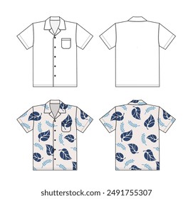 Hawaiian shirt (aloha shirt) vector template illustration set