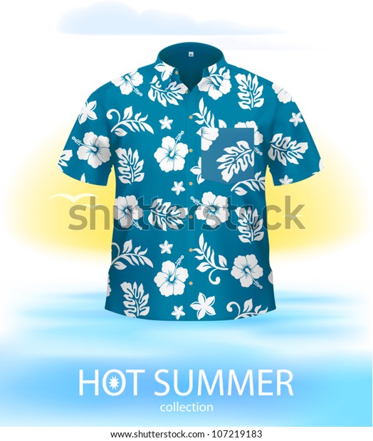 Hawaiian SHIRT, marine color.\
Complex VECTOR illustration, created with attention to\
details.