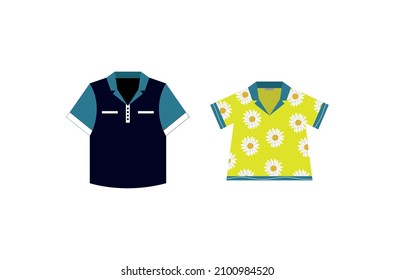 Hawaiian Shirt And Shirt  Vector Flat Icon.