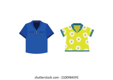 Hawaiian Shirt And Shirt  Vector Flat Icon.