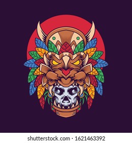 Hawaiian Skull Mask Vector Illustration