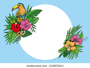 Hawaiian style flower blue background vector for card, decoration, illustration