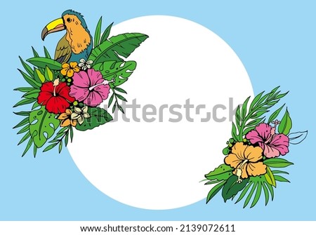 Hawaiian style flower blue background vector for card, decoration, illustration
