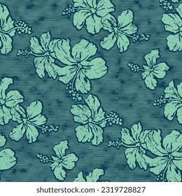 Hawaiian style hibiscus flowers wallpaper grunge vector floral seamless pattern