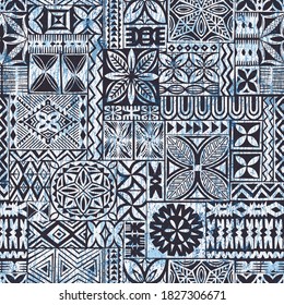 Hawaiian Style Tapa Cloth Motifs Tribal Fabric Vintage Vector Seamless Pattern 