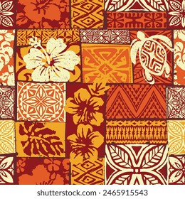 Hawaiian style tapa tribal element fabric patchwork wallpaper abstract vintage vector seamless pattern for fabric shirt pillow tablecloth towel wrapping
