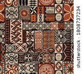 Hawaiian style tapa tribal fabric abstract patchwork vintage vector pattern