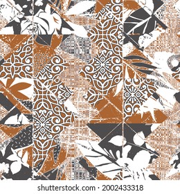 Hawaiian style tapa tribal fabric abstract patchwork vintage vector pattern