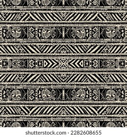 Hawaiian style tapa tribal fabric seamless pattern. Abstract traditional folk old ancient antique tribal ethnic graphic line. Ornate elegant luxury vintage retro modern minimal for texture textile.