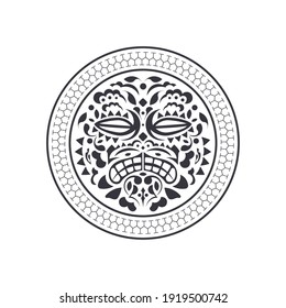 Hawaiian style tattoo. Polynesia style tattoo template. Mask of the gods. Traditional tribal ornament. Handmade. Vector illustration.