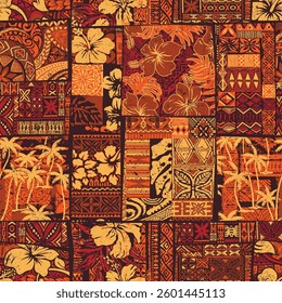 Hawaiian style traditional fabric patchwork wallpaper abstract vintage vector seamless pattern for fabric wear shirt pillow tablecloth carpet 