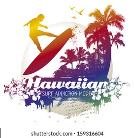 hawaiian surf addiction scene with surfer