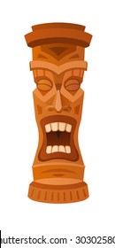 Hawaiian Tiki God Statue Carved Polynesian Wood Vector Illustration