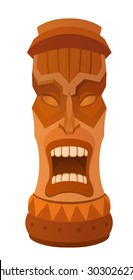 Hawaiian tiki god statue carved polynesian wood vector illustration