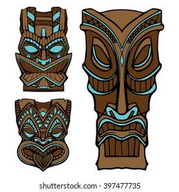 Hawaiian Tiki God Statue Carved Wood Vector Illustration