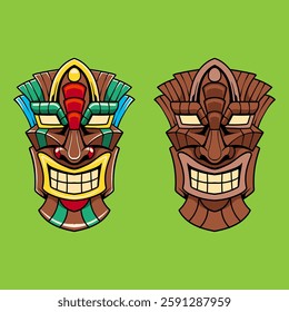 Hawaiian Tiki Mask Cartoon Character Illustration