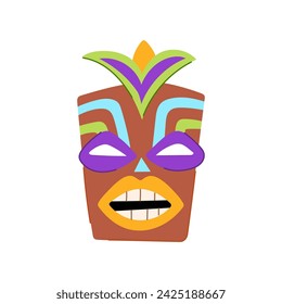 hawaiian tiki mask cartoon. statue head, polynesian party, tropical pole hawaiian tiki mask sign. isolated symbol vector illustration