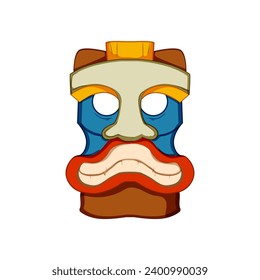 hawaiian tiki mask cartoon. tropical polynesian, statue luau, african face hawaiian tiki mask sign. isolated symbol vector illustration