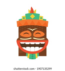 hawaiian tiki mask laughing over white background, colorful design, vector illustration