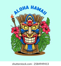 Hawaiian Tiki Mask Mascot Cartoon Character Illustration