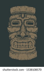 Hawaiian tiki statue mask. hand drawn design element. vector illustration