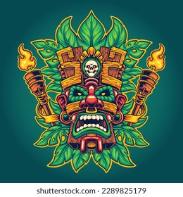 ilustración del logotipo tropical de tiki hawaiano para diseño de camisetas, logotipo o pegatinas