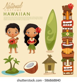 Hawaiian  traditional costumes : Vector Illustration