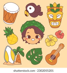 Hawaiian traditional object elements clip art