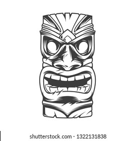 Hawaiian traditional tribal tiki mask in vintage monochrome style isolated vector illustration