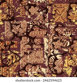 Hawaiian tribal elements fabric patchwork wallpaper abstract grunge vector seamless pattern for fabric wear shirt pillow tablecloth