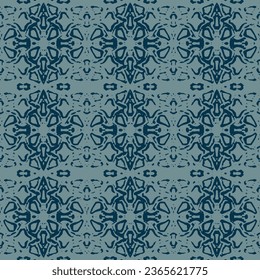 Hawaiian tribal elements and hibiscus fabric patchwork abstract vintage vector seamless pattern Homespun primitive textile fabric pattern. Worn check cloth effect all over print