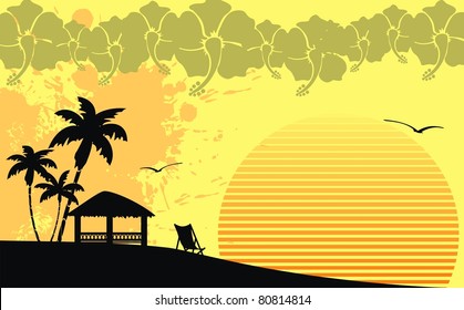 hawaiian tropical beach background in vector format