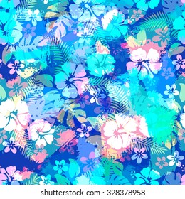 Hawaiian tropical floral seamless pattern.