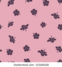 Hawaiian tropical natural floral seamless pattern in purple, pink and beige colors. Purple, pink and beige hibiscus flowers in a trendy vector style.