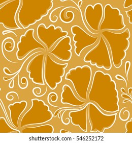 Hawaiian tropical natural floral seamless pattern in yellow colors. Yellow hibiscus flowers in a trendy vector style.