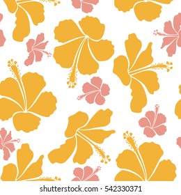 Hawaiian tropical natural floral in yellow and neutral colors. Hibiscus flowers on a white background in a trendy vector style.